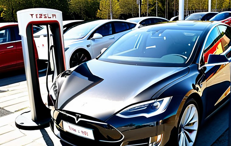 Supercharger Efficiency**

"A fully clothed, professional Japanese woman uses a Tesla app on her smartphone at a Supercharger station. The scene is bright daylight. The app displays real-time charging rates and availability. A Tesla car is charging in the background. Safe for work, appropriate content, perfect anatomy, natural pose, high quality."

**