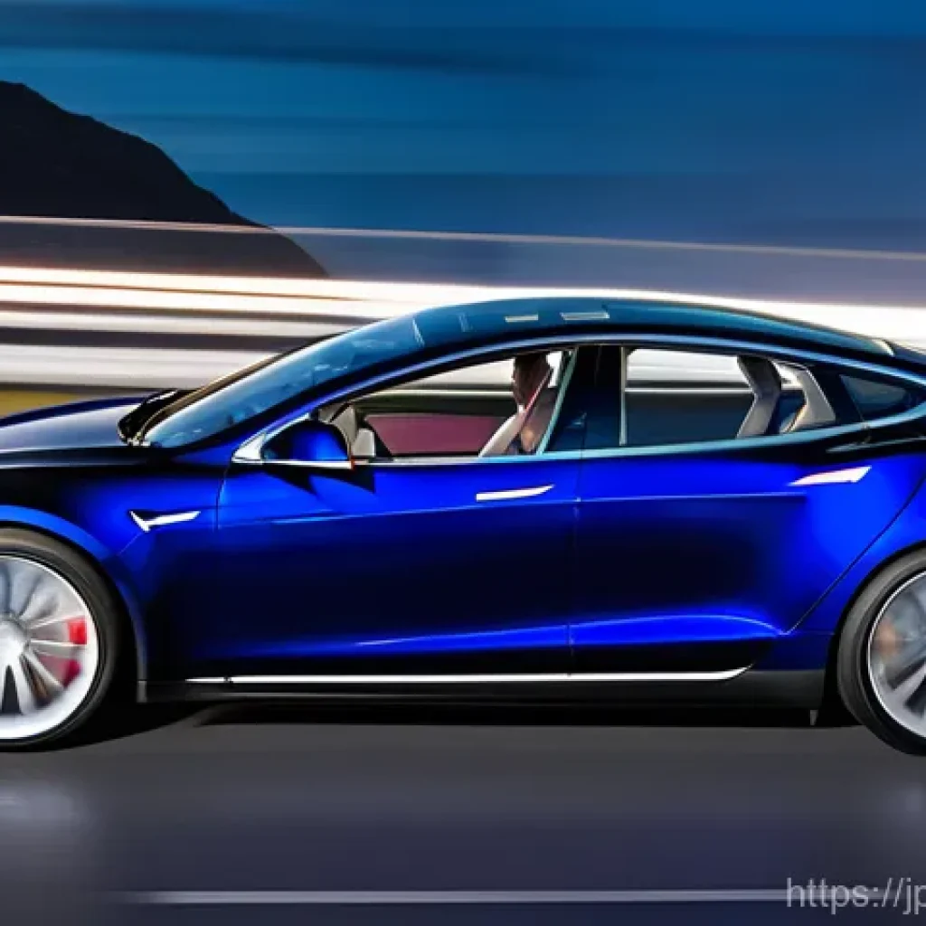 테슬라 모델 S의 고속 주행 성능 - **Prompt: "Dynamic Sci-Fi Acceleration"**
A sleek, modern Tesla Model S in a deep metallic blue,...
