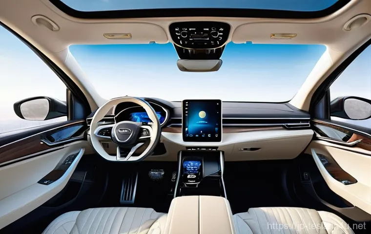 테슬라 모델 X의 럭셔리 옵션 분석 - **Prompt 1: Interior Luxury and Panoramic Roof**
    A stunning, luxurious interior of a modern elec...